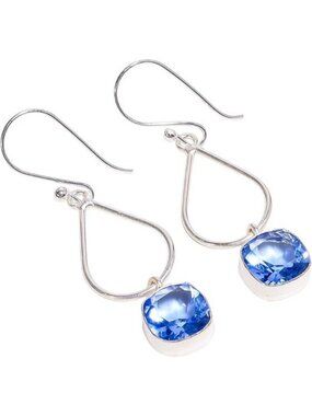 Tanzanite Cushion Cut Natural Gemstone Dangle Earrings 10x10mm 925 Silver